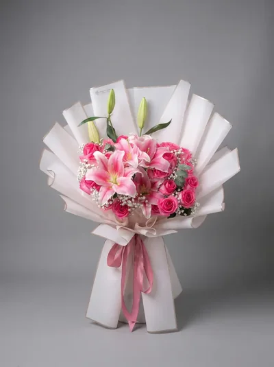 Valentine Bouquet (Roses Candy Lily Pink) - Gambar 2